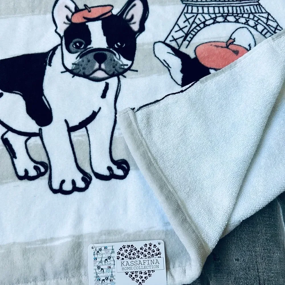 Frenchie Paris Beret Dog Eiffel Tower Dogs Bath Towel